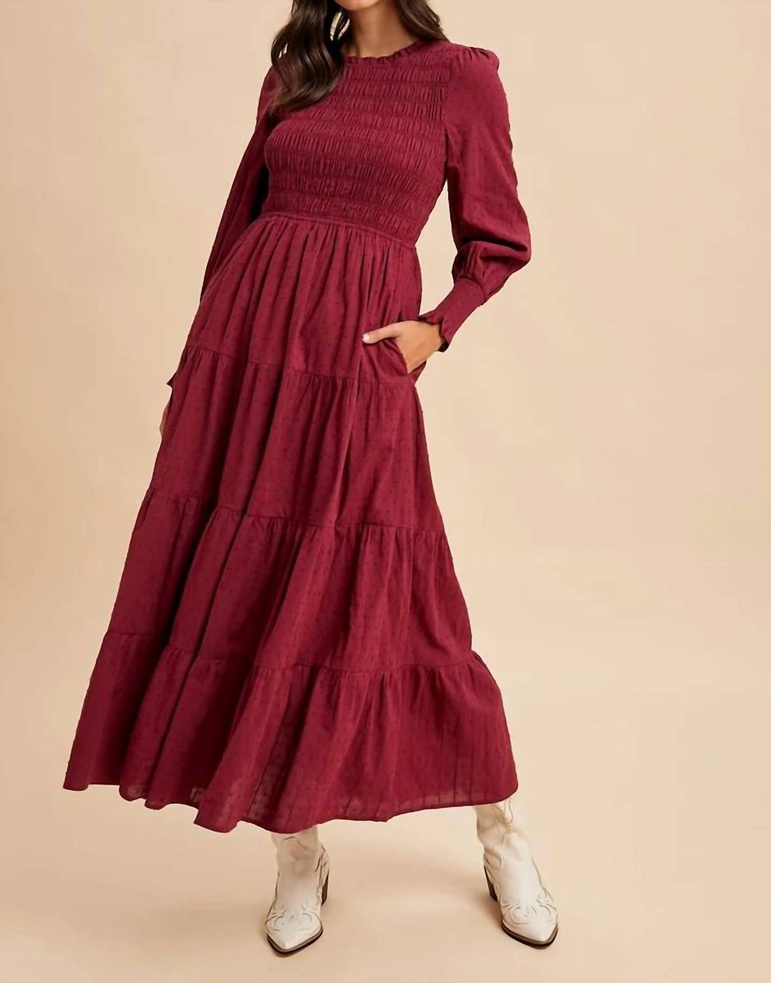 In-Loom - Smocked Swiss Dot Maxi Dress