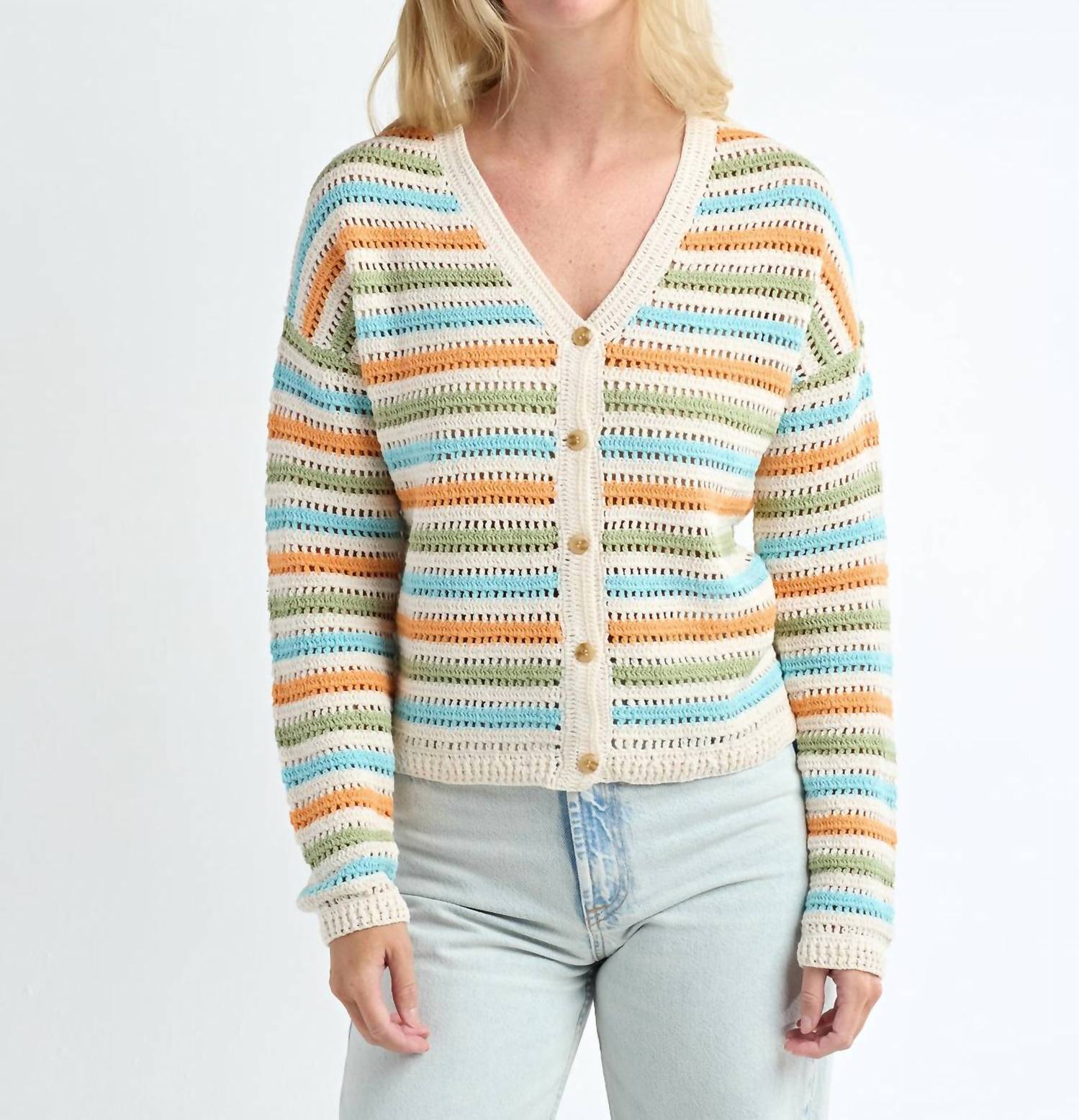 red haute Crochet Stripe Cardigan in multi - women's cardigan