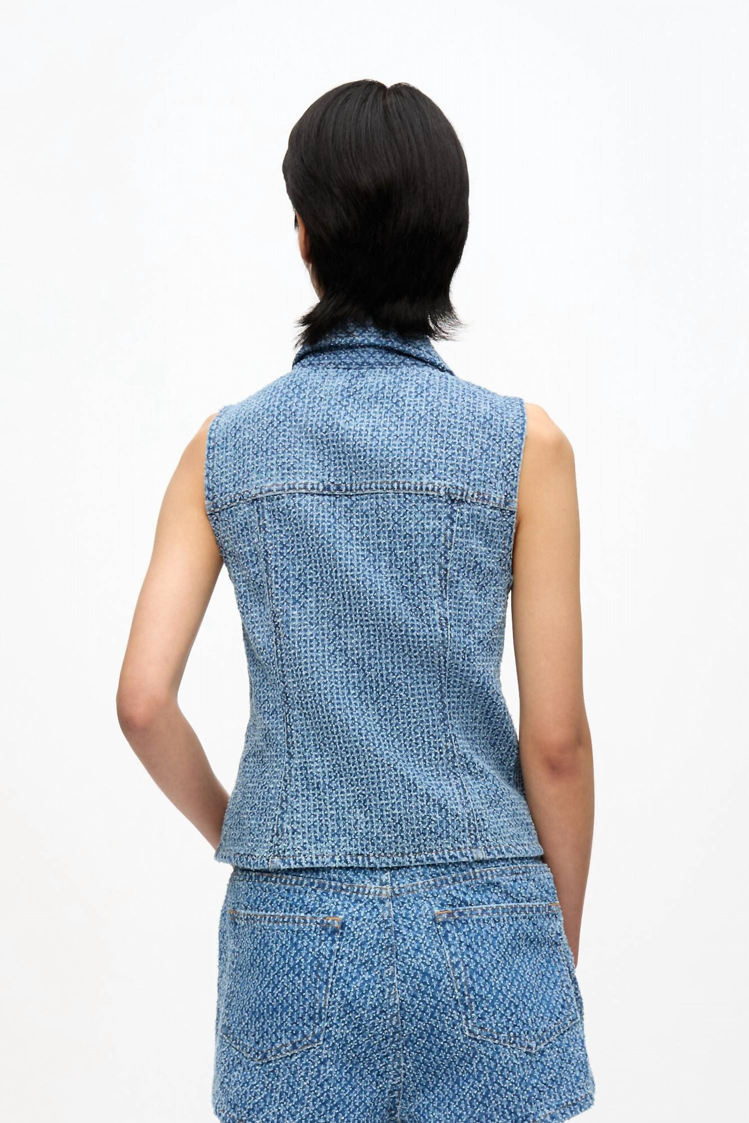 Ganni - Fluffy Denim Fitted Top