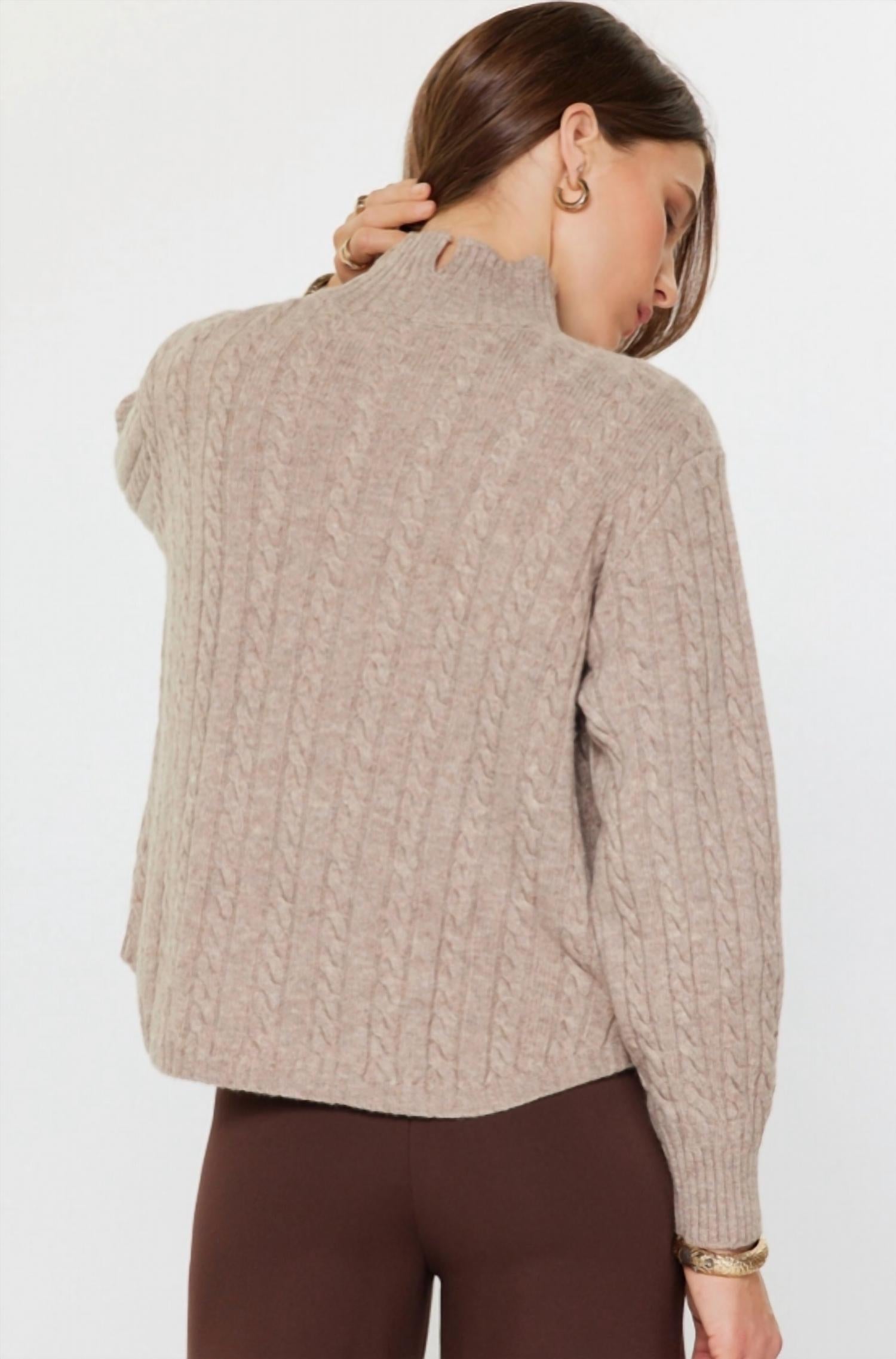 current air Mock Neck Sweater in beige - women's sweater - detail view