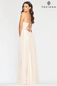 FAVIANA Glitter Chiffon V-Neck Dress in champagne - women's dress - alternate view