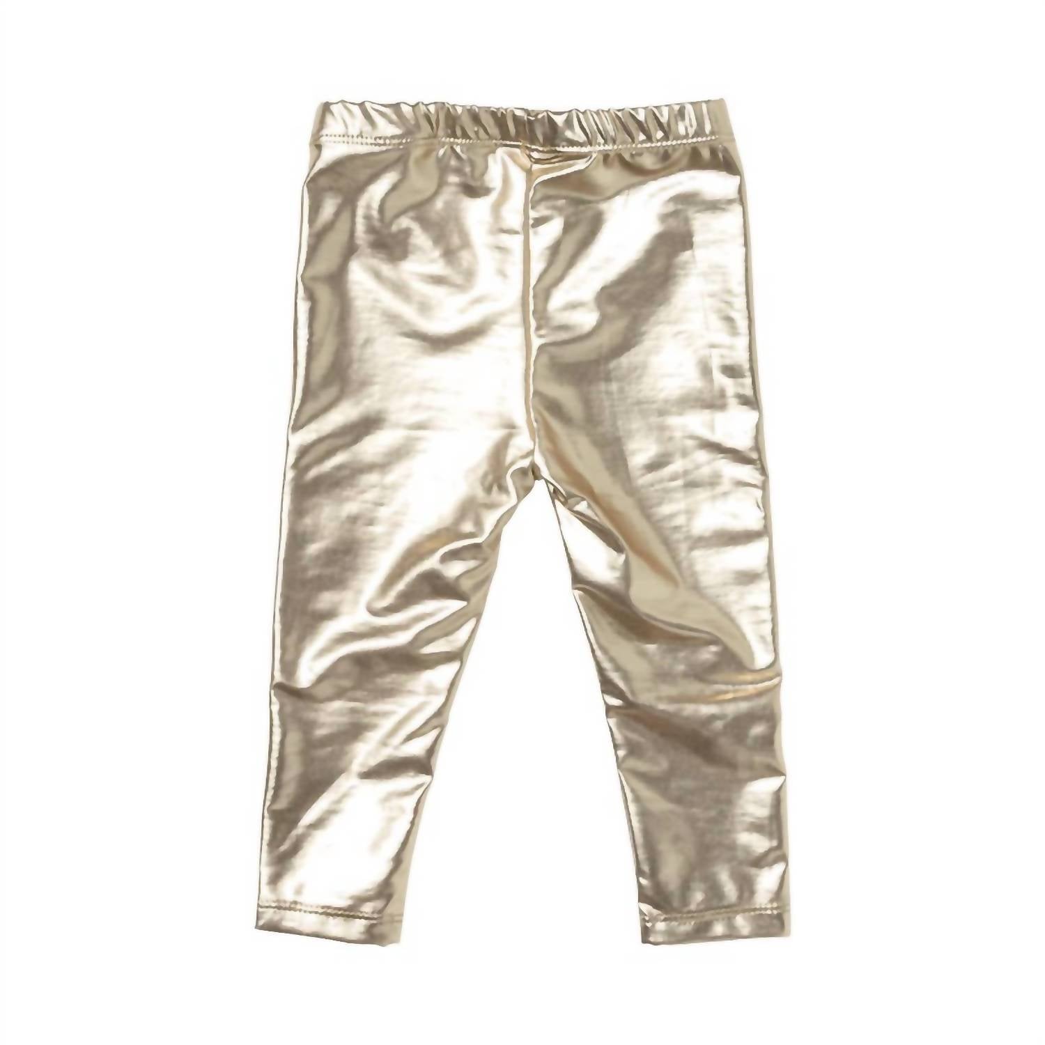 PINK CHICKEN Kid's Lame Leggings in light gold - kids' leggings - detail view