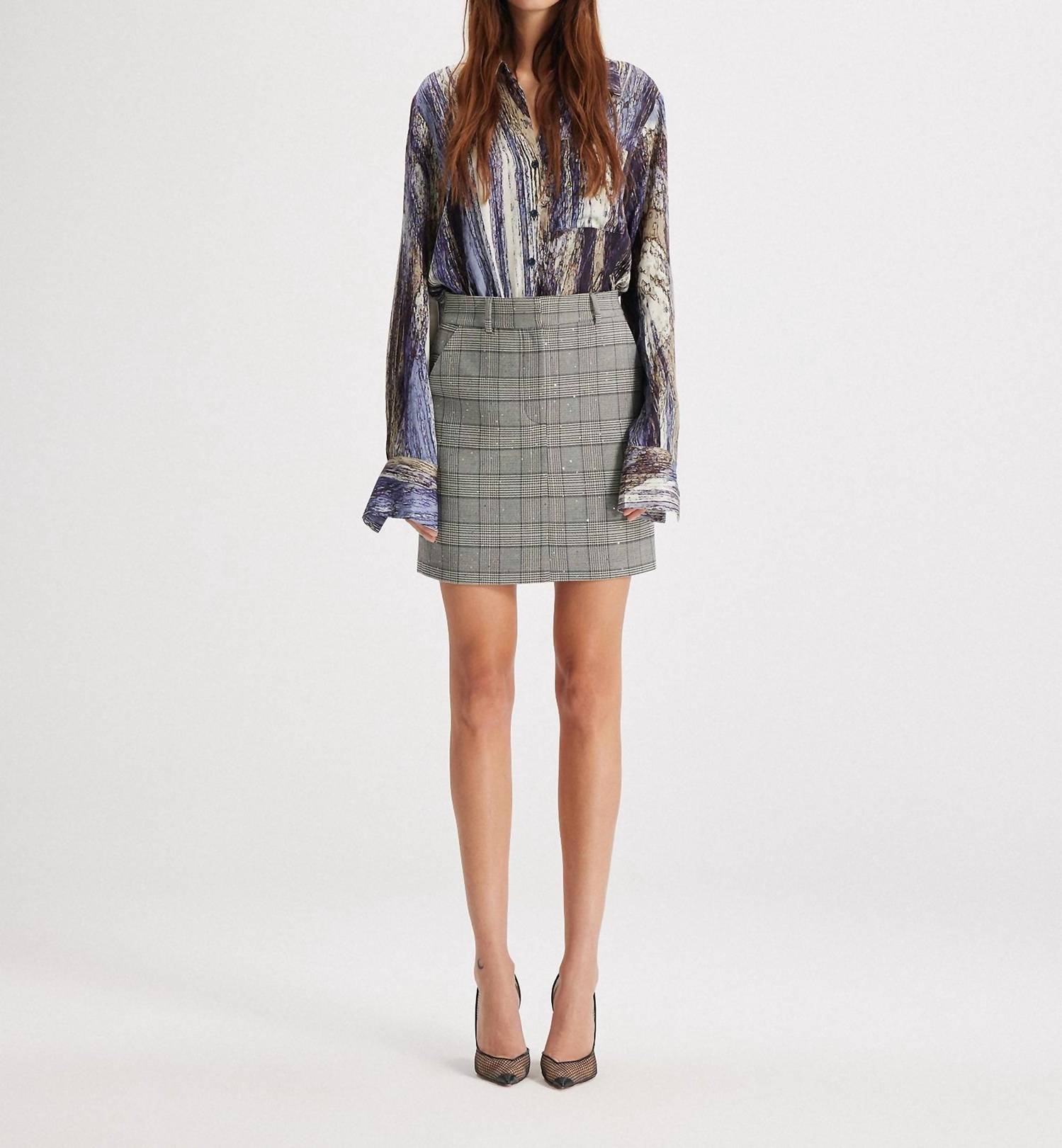 Theo The Label - Women's Eudora Sequined Prince Of Wales Mini Skirt