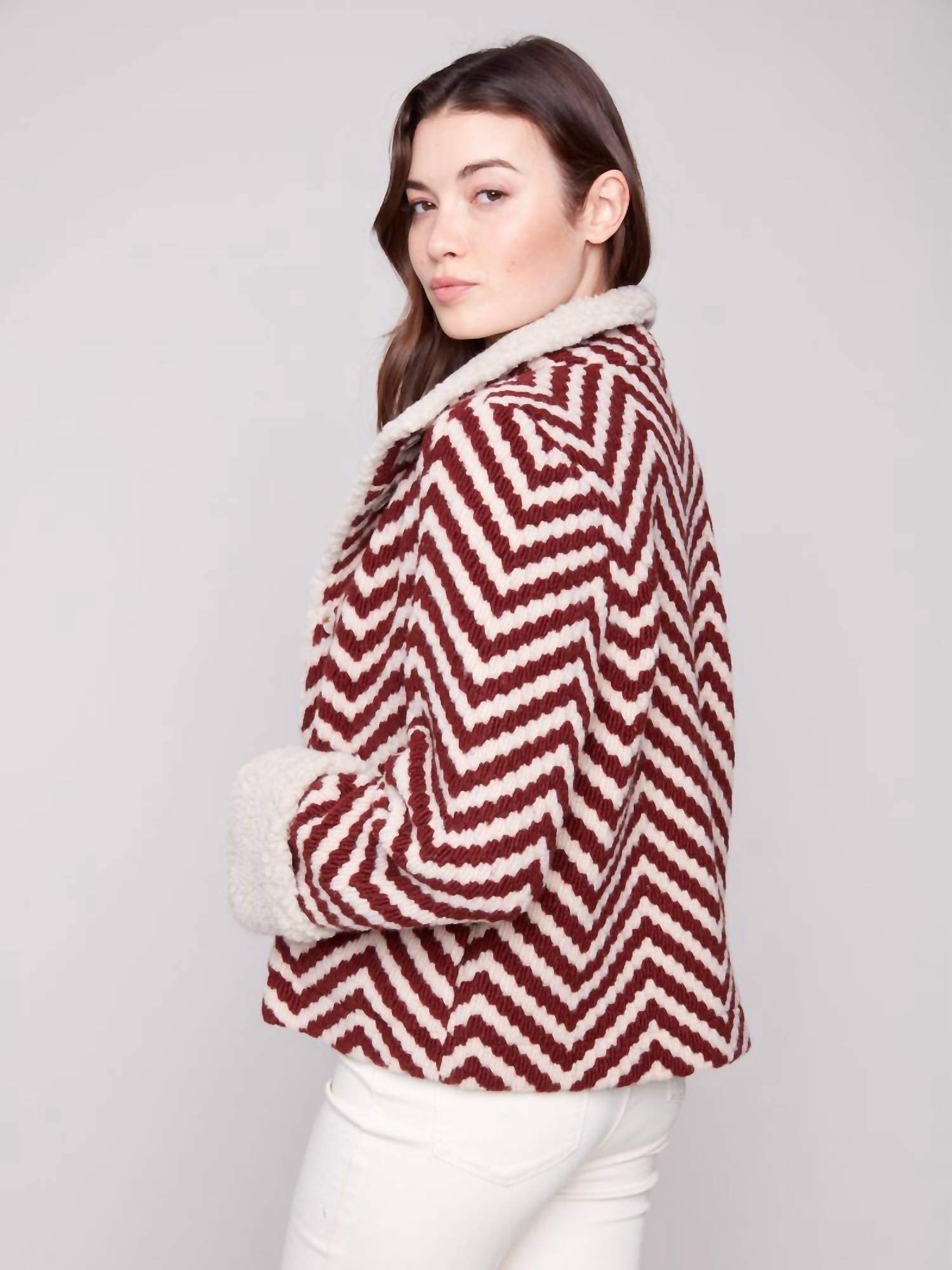 CHARLIE B Women's Chevron Jacket in cabernet - women's jacket - alternate view