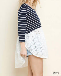 Umgee - Striped & Eyelet Babydoll Top
