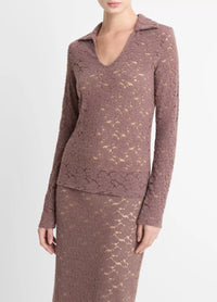 Vince - Lace Long Sleeve Polo Top