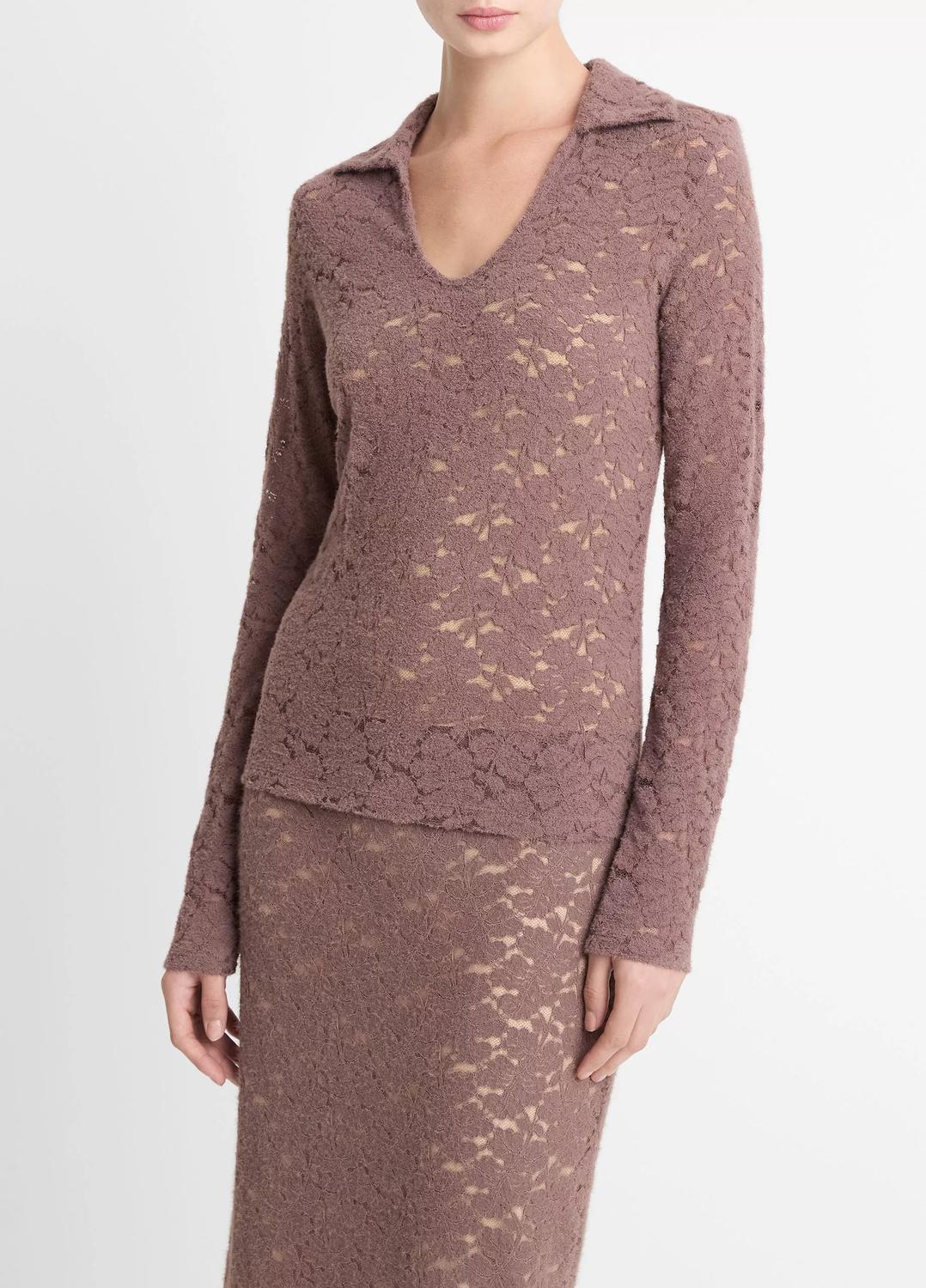 Vince - Lace Long Sleeve Polo Top