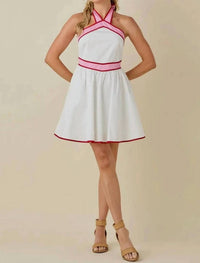 BABY PINK Nova Colorblock Halter Mini Dress in white - women's dress
