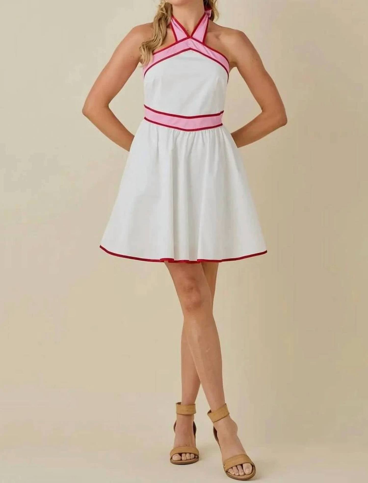BABY PINK Nova Colorblock Halter Mini Dress in white - women's dress