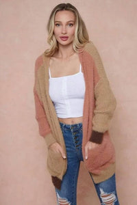 On Blue - Sweater Hooded Open Front Long Sleeve Cardigan
