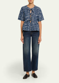 Ganni - Tapestry Denim Peplum Short Sleeve Blouse