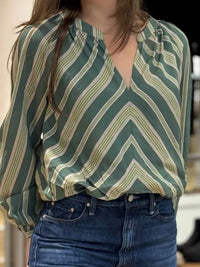 XIRENA Julien Long Sleeve Top in spruce stripe - women's long sleeve top - detail view