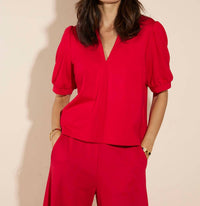 JUDE CONNALLY Coco Ponte Short Sleeve Top in red - women's shirt