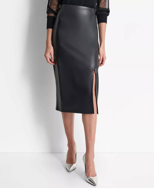 Dkny - Zipper-hem Faux Leather Midi Skirt