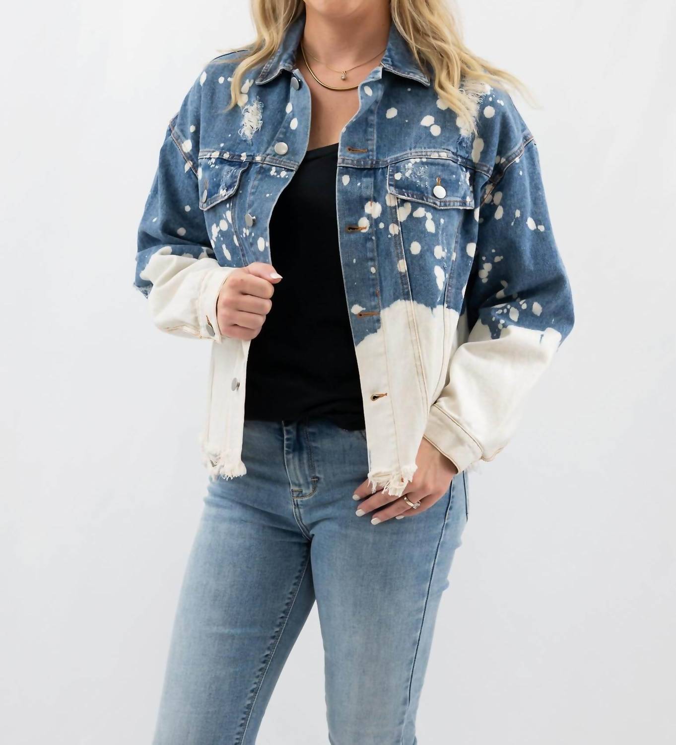 BiBi Acid Wash Boyfriend Denim Jacket in multi - women's jacket