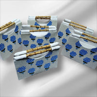 Navy Jane - Narragansett Beaded Hydrangea Bag with Bamboo Handles