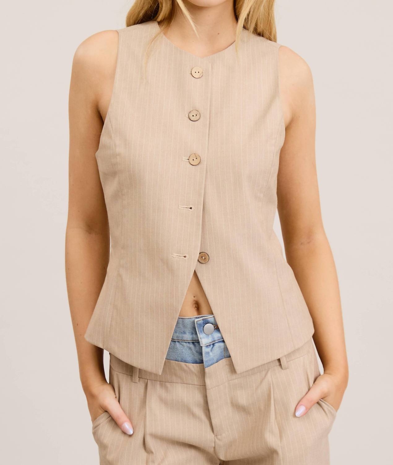 Mimosa - Fitted Pinstripe Button Up Vest
