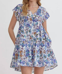 Entro - Floral V-neck Cotton Mini Dress