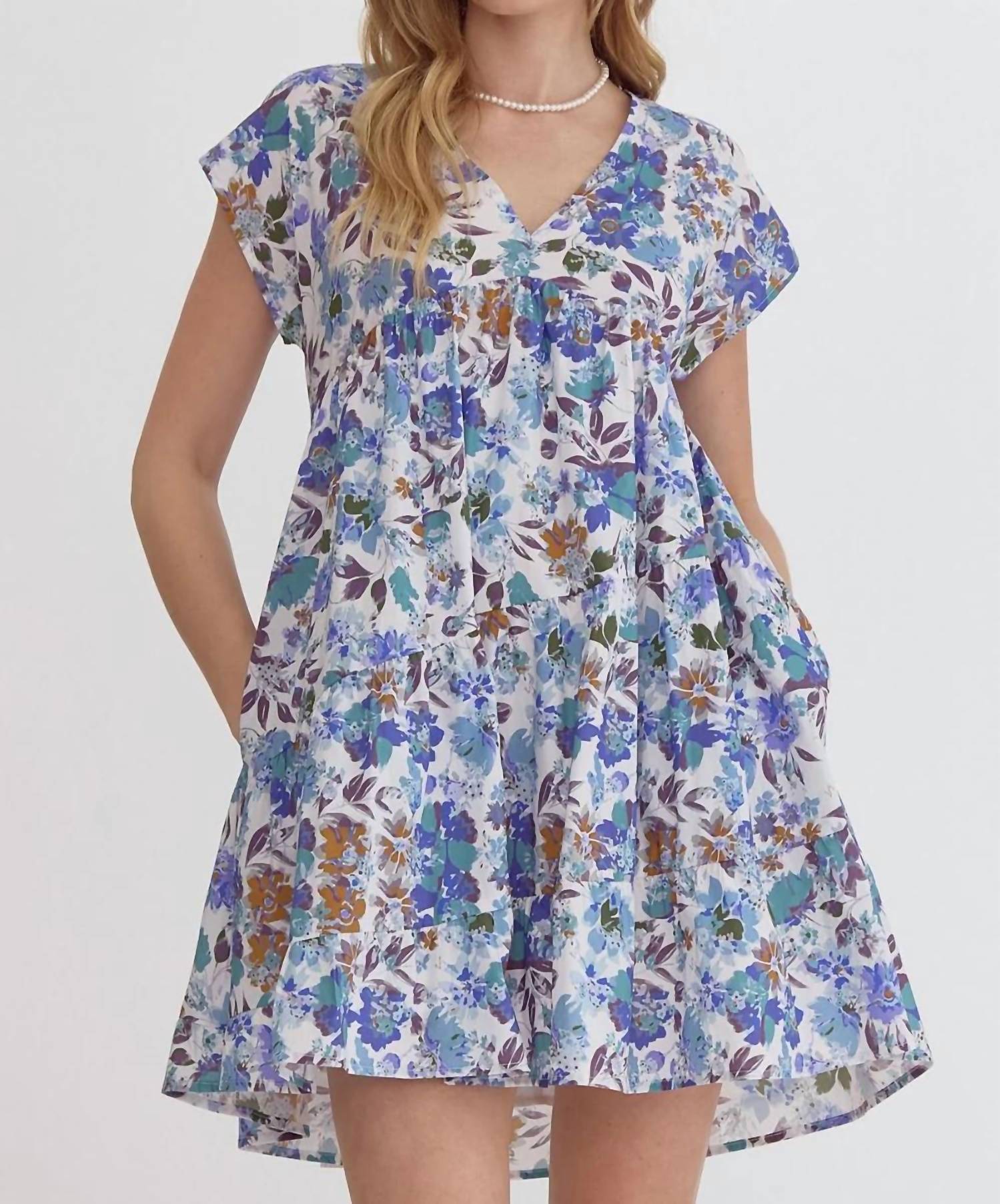 Entro - Floral V-neck Cotton Mini Dress