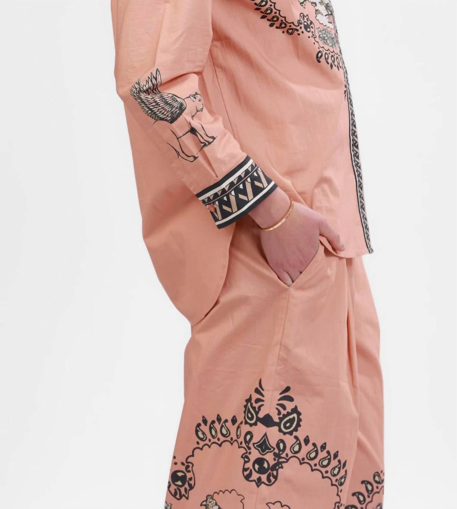 Las Sureñas Poplin Long Sleeve Shirt in pink italian - women's long sleeve top - detail view