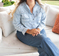 New In Oversized Denim Top in casual chambray oversized denim in blue - women's shirt