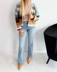 Elan - Color Block Open Knit Cardigan
