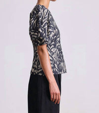 APIECE APART Lino Top in abstract animal midnight - women's blouse - detail view