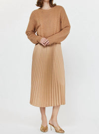 current air PULLOVER SWEATER & PLEATED DRESS SETS in tan - women's sleepwear
