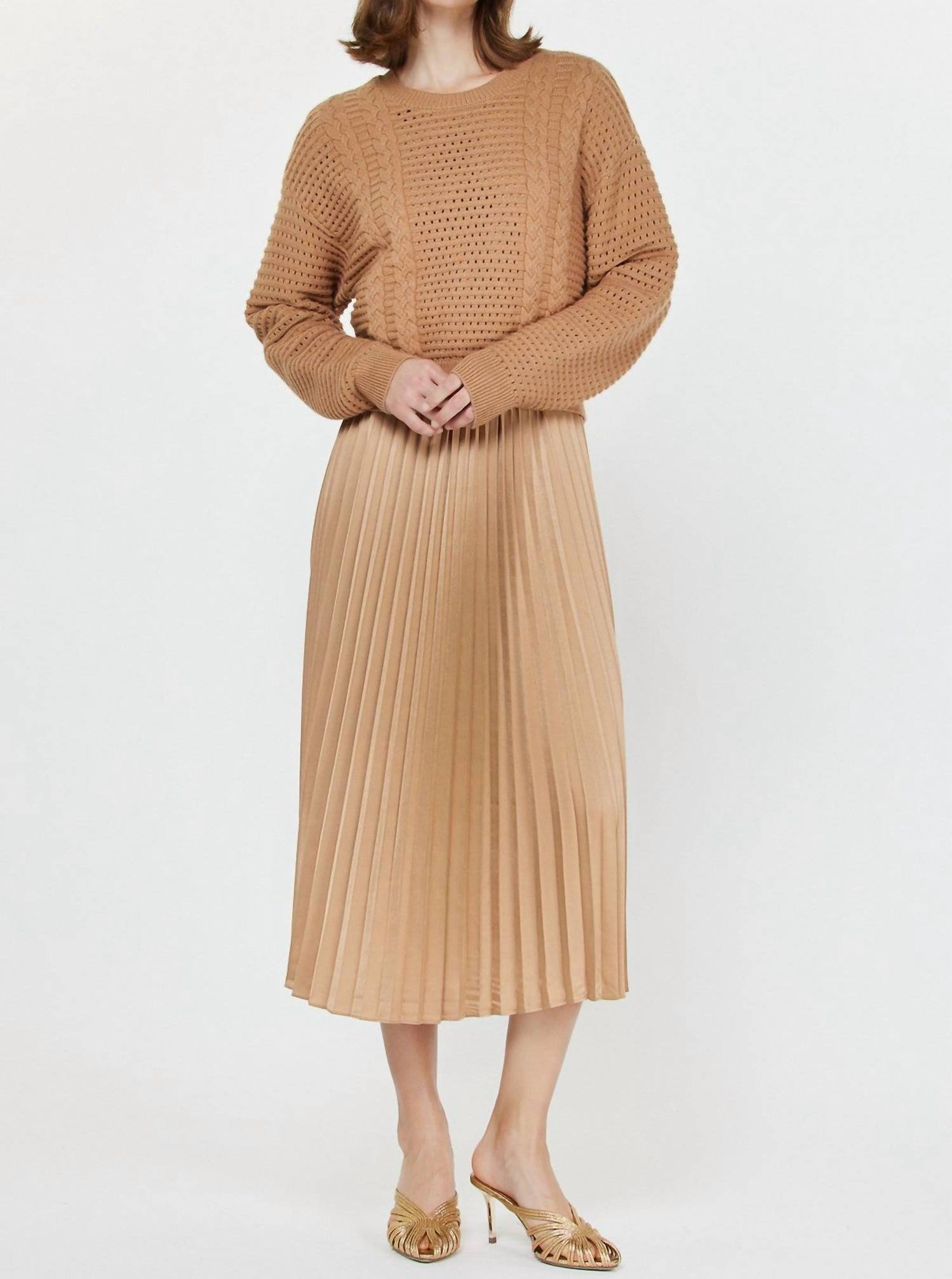 current air PULLOVER SWEATER & PLEATED DRESS SETS in tan - women's sleepwear