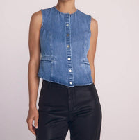 Bella Dahl High Neck Fitted Vest in medium vintage wash - women's jacket