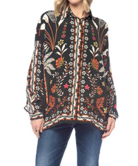 Tolani Kennedy Palm Tree Shirt in black - women's long sleeve top