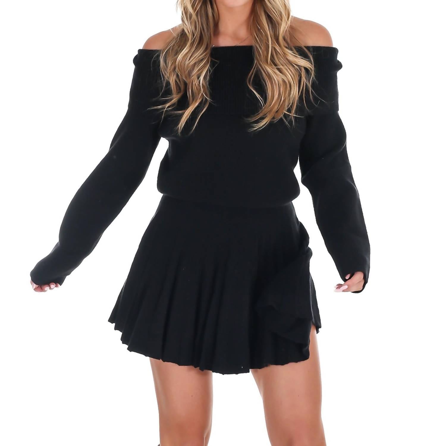 Mable - Daily Soft Off Shoulder Mini Sweater Dress