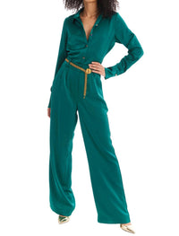 ALLISON NEW YORK JOAN SATIN PANTS in emerald - women's pants - detail view