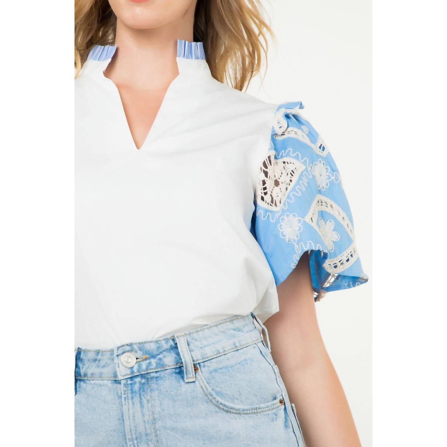 Thml - Embroidered Detail Sleeve Poplin Top