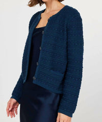 Nyland Rose Long Sleeve Cardigan With Pockets Top in navy - women's cardigan - detail view