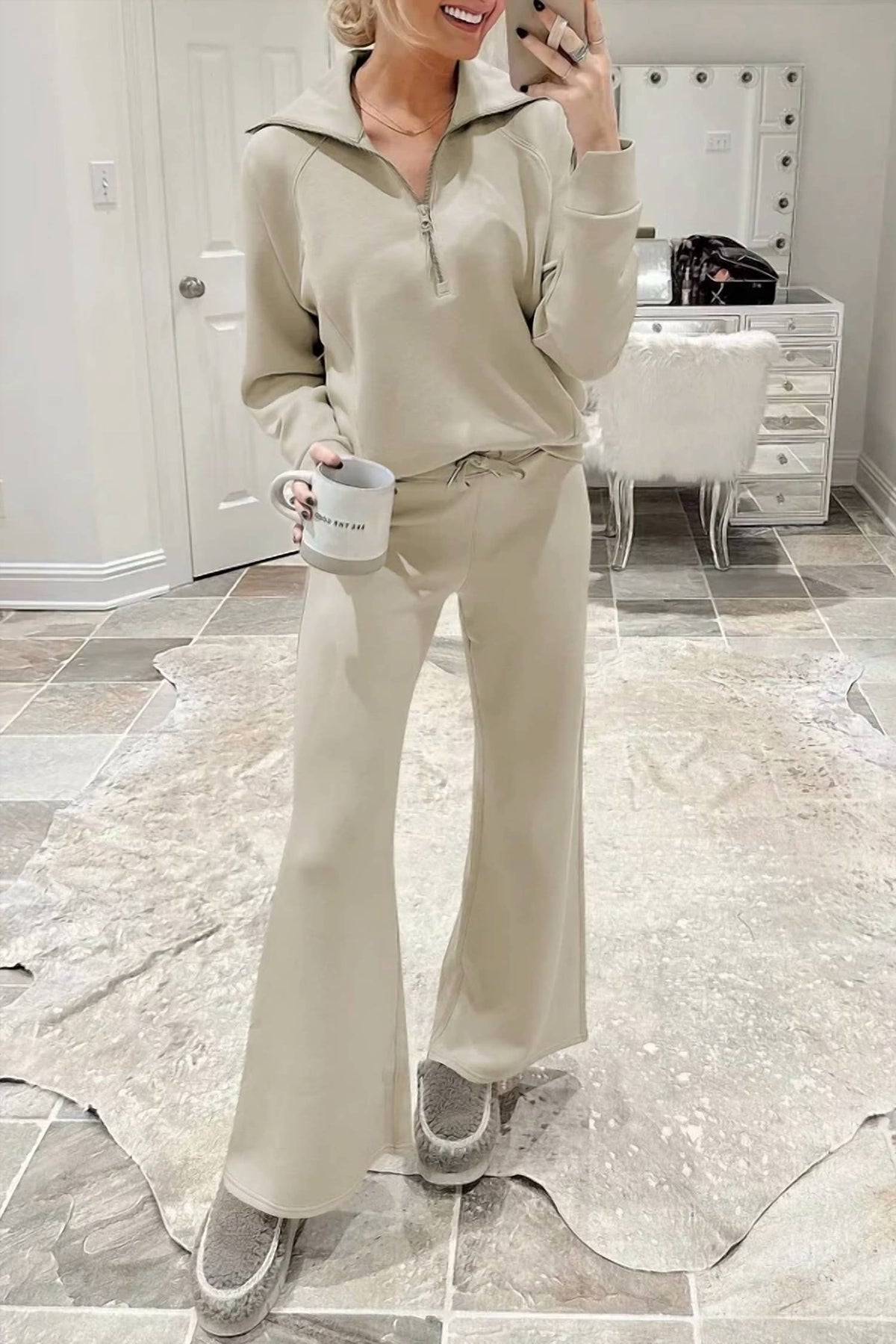 Rosa Clothing - Daily Sweat Long Sleeve Sweatshirt Wide Leg Relaxed Pants Set