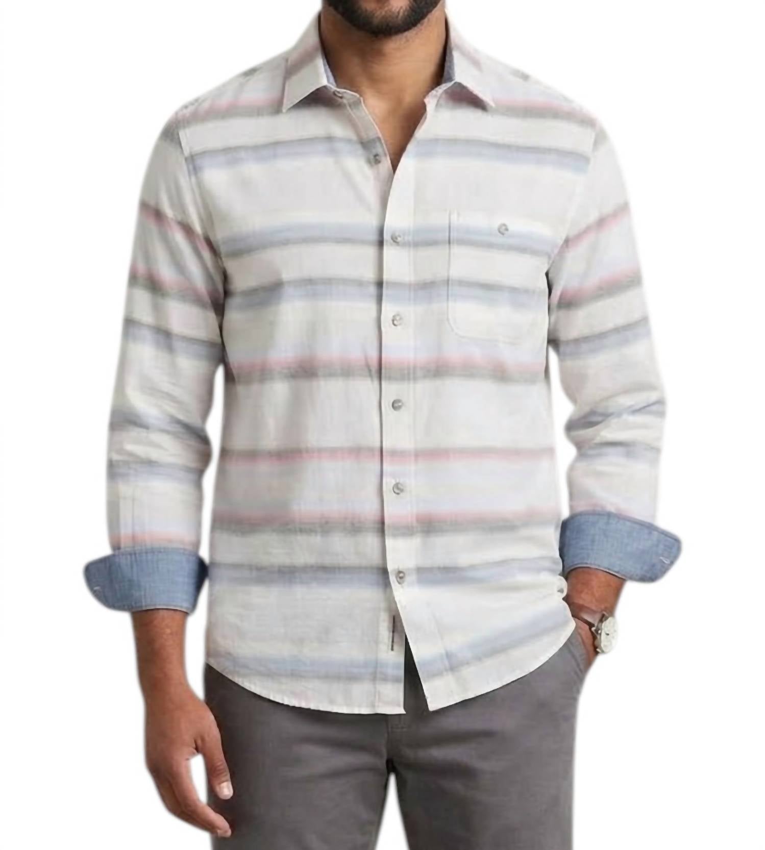 TOMMY BAHAMA Coastline Cord Calistoga Ombré Shirt in fog grey - men's long sleeve top