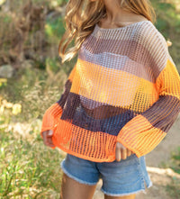 Davi & Dani - Striped Wide Opening Sleeve Pullover Cover Up Top