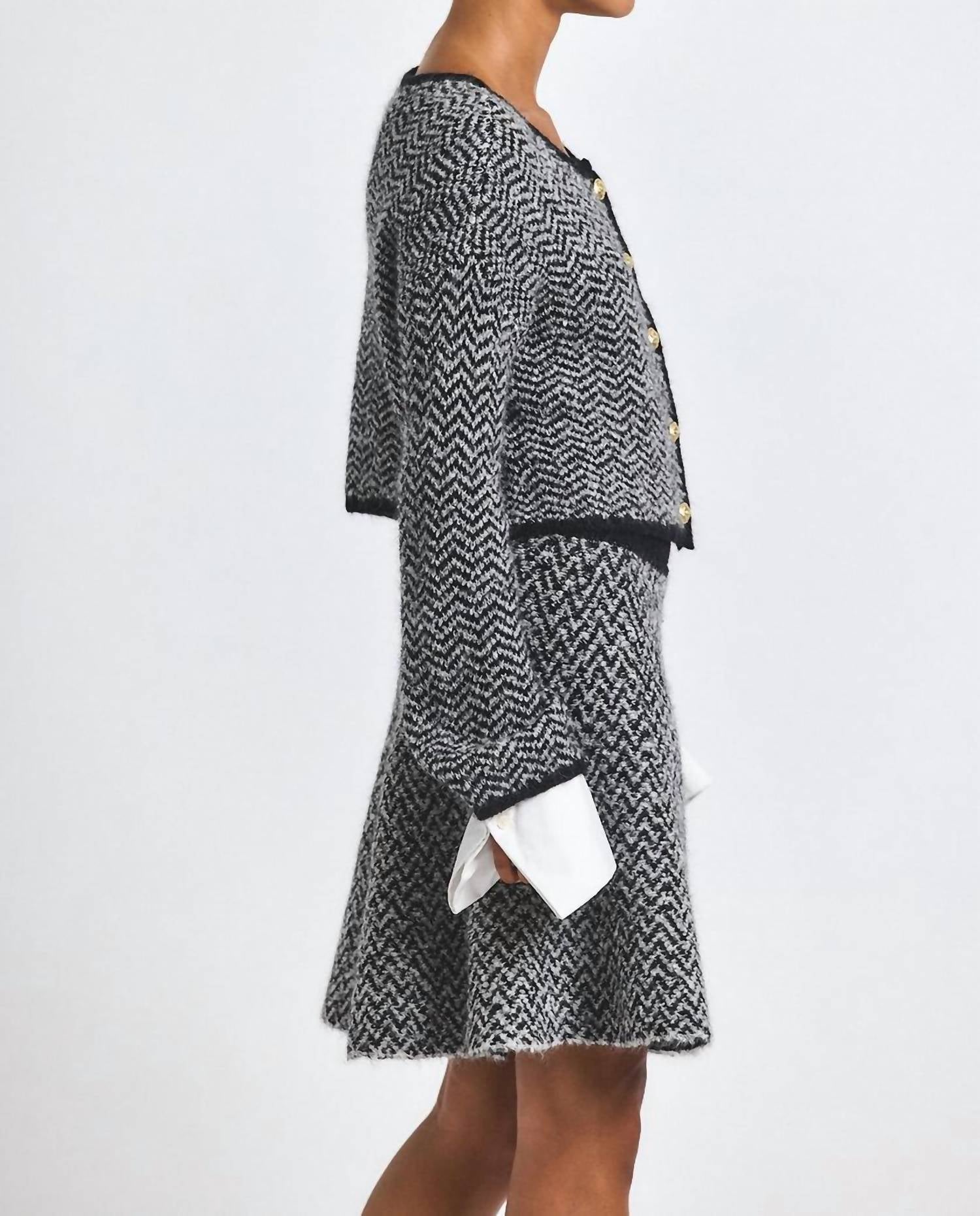 Derek Lam 10 Crosby Imogen Herringbone Knit Mini Skirt in ivory black - women's skirt - detail view