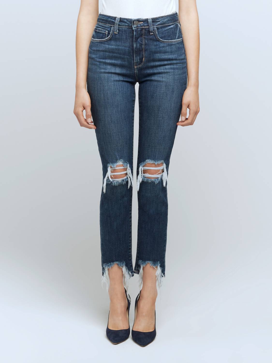 L'Agence Distressed High Rise Skinny Jeans in encina - women's jeans