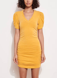 Sundry Short Puff Sleeve Mini Dress in buttercup - women's dress