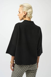 Joseph Ribkoff Boxy Knit Collared Sweater in black - women's shirt - alternate view