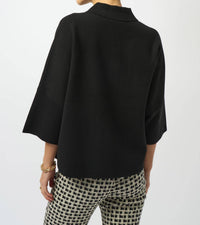 Joseph Ribkoff Boxy Knit Collared Sweater in black - women's shirt - detail view