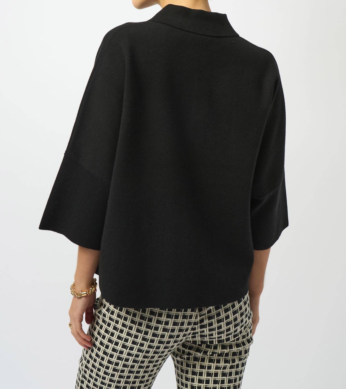 Joseph Ribkoff Boxy Knit Collared Sweater in black - women's shirt - detail view