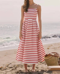 English Factory - Women's Striped Pleated Midi Dress