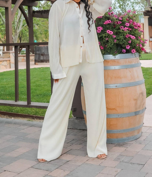 Surelymine - Plisse Wide Pants Set