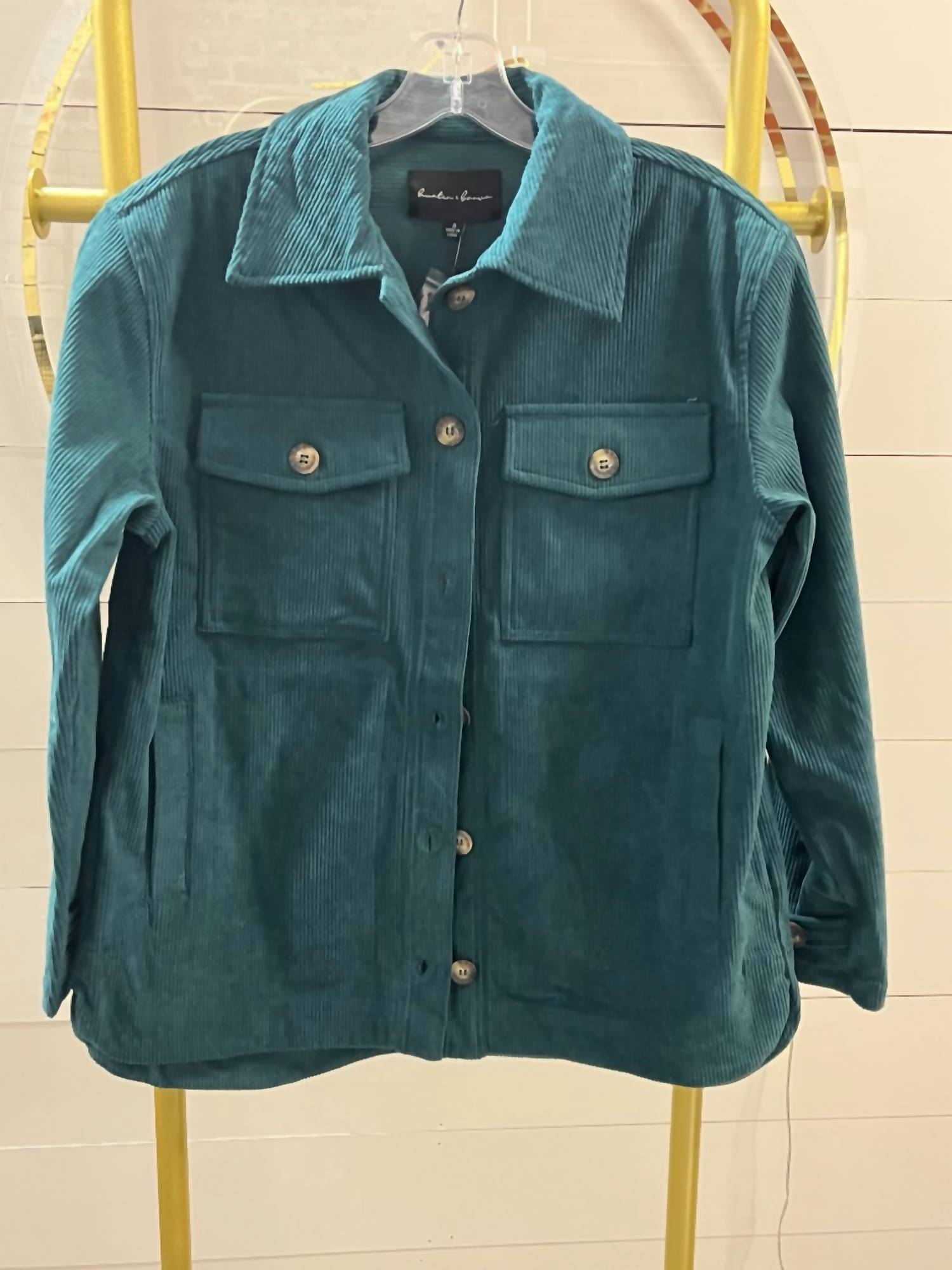 Hunter & Brown Women's Corduroy Shacket in jade teal - women's jacket