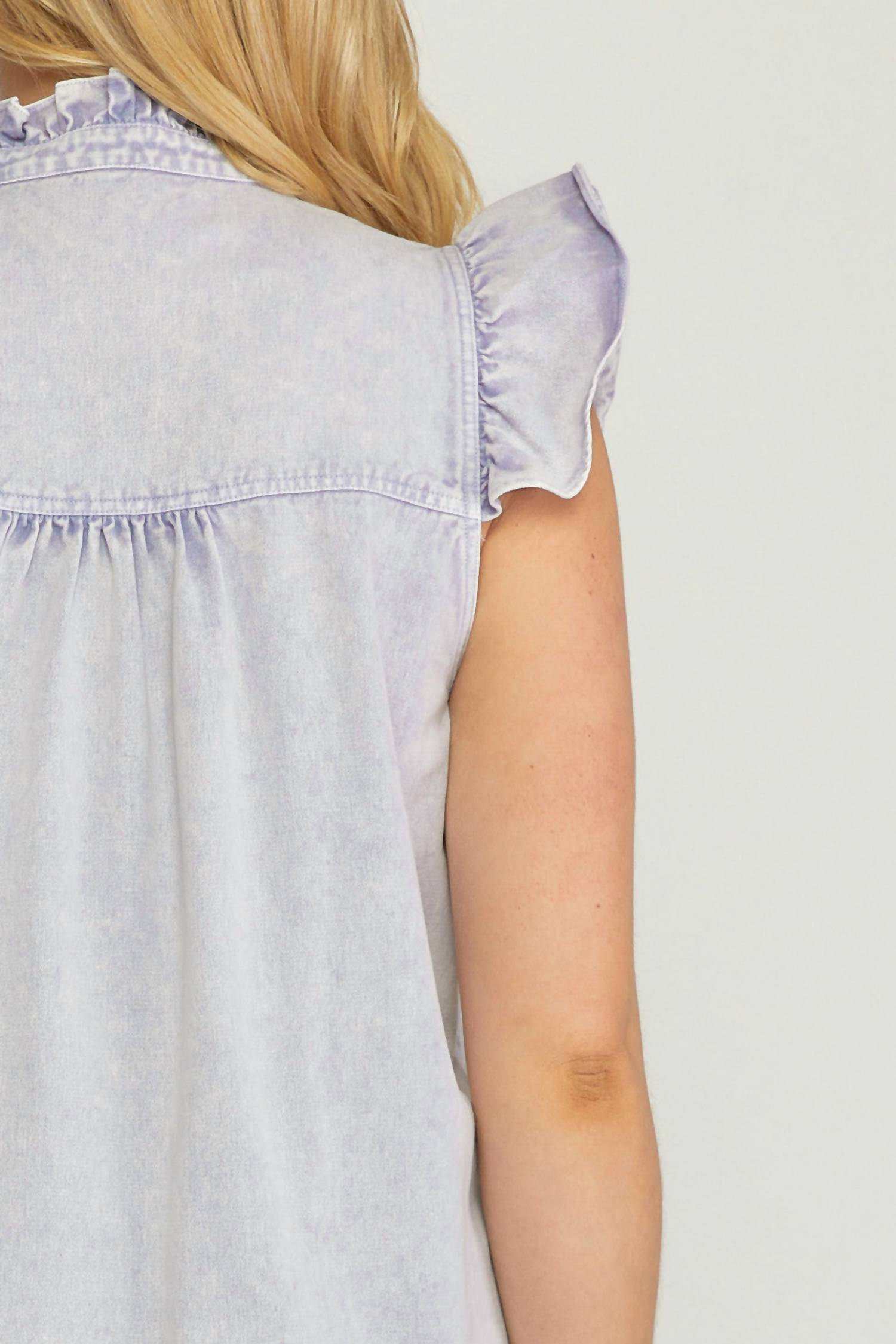 entro Denim Ruffled Top in periwinkle - women's blouse - view 5