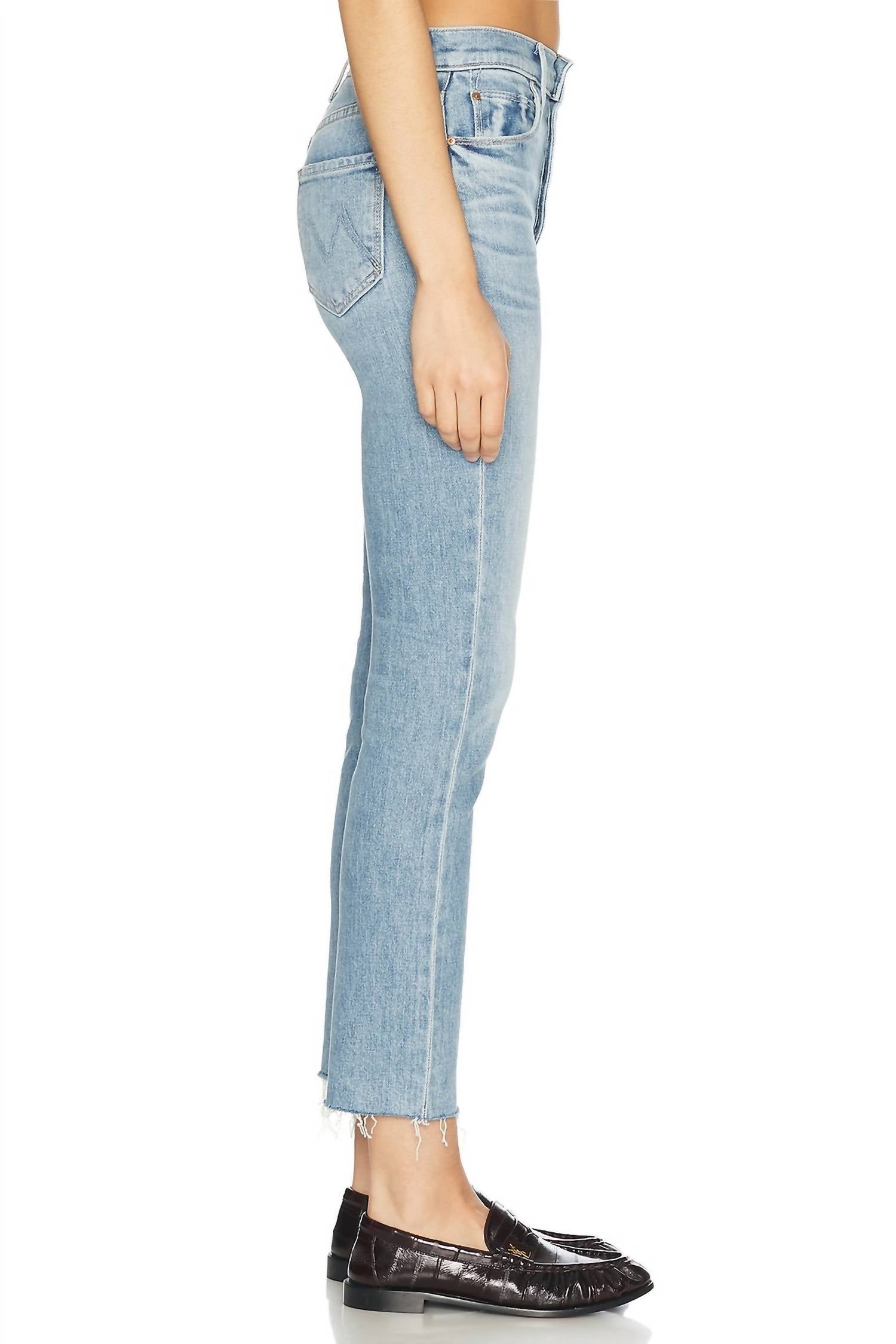 Mother Skinny Pixie Dazzler Ankle Fray Jeans in ivy league cowboy - women's jeans - detail view
