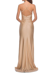 La Femme - Women's Crossback Satin Jersey Trumpet Gown Dress